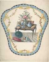 Free download Design for a Firescreen with a Table with a Vase of Flowers, Books, and Teapot free photo or picture to be edited with GIMP online image editor