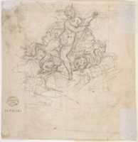 Free download Design for a Fountain with an Urn and Two Water-Spouting Lions Supported by Dolphins (Recto).  Sketch for Triumph of Galatea[?] (Verso). free photo or picture to be edited with GIMP online image editor