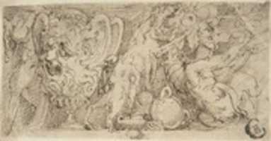 Free download Design for a Frieze with a Grotesque Vase and Festoon with a Ram and Putto. free photo or picture to be edited with GIMP online image editor
