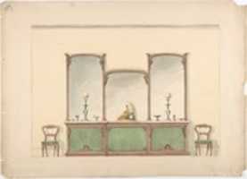 Free download Design for a Mirrored Three Sectioned Marble-topped Cabinet and Two Chairs free photo or picture to be edited with GIMP online image editor