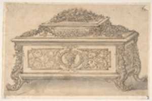 Téléchargement gratuit Conception d'un cercueil décoré d'une cartouche et de guirlandes. photo ou image gratuite à modifier avec l'éditeur d'images en ligne GIMP
