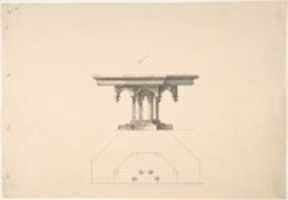 Free download Design for an Octagonal Gothic Pedestal Table with Pendentives: Elevation and Plan free photo or picture to be edited with GIMP online image editor
