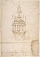 Free download Design for an Polygonal Tabernacle, with Obelisks and a Pediment Surmounted by Three Figures Supporting a Tempietto-like Structure free photo or picture to be edited with GIMP online image editor