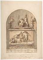 Free download Design for a Sepulchral Monument Divided in Two Parts with Bas Relief Surmounted by Statues and Foliate Decoration Below. free photo or picture to be edited with GIMP online image editor