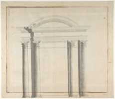 Free download Design for a Stage Set: Design in Section of a Two-Storied Entrance Hall (Recto). Elevation Design for a Monumental Entrance with Columns and Rounded Pediment (Verso). free photo or picture to be edited with GIMP online image editor