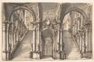 دانلود رایگان Design for a Stage Set: Double Stairway Pierced by an Arcade (recto); طرح کوچک (برعکس) عکس یا تصویر رایگان برای ویرایش با ویرایشگر تصویر آنلاین GIMP