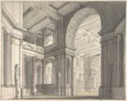 Free download Design for a Stage set Showing the Interior of a Palace (recto); Architectural Sketch (verso) free photo or picture to be edited with GIMP online image editor