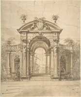 Free download Design for a Stage Set: Triumphal Arch with Fountains in the Side Niches and the View of a Boat through the Arch free photo or picture to be edited with GIMP online image editor
