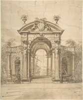 ดาวน์โหลดฟรี Design for a Stage Set: Triumphal Arch with Fountains in the Side Niches and the View of a Boat through the Arch ภาพถ่ายหรือรูปภาพฟรีที่จะแก้ไขด้วยโปรแกรมแก้ไขรูปภาพออนไลน์ GIMP