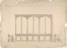Free download Design for a Very Large Cabinet  with Turned Elements, and Two Chairs free photo or picture to be edited with GIMP online image editor