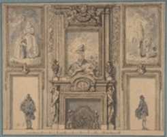 Free download Design for a Wall Decoration with Chimneypiece and Two Figures free photo or picture to be edited with GIMP online image editor
