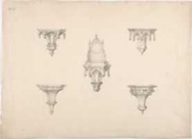 Free download Design for Five Medieval Brackets, the Central One Bearing a Clock free photo or picture to be edited with GIMP online image editor