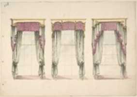 Free download Design for Gray Curtains with Pink Fringes, and White and Gold Pediments free photo or picture to be edited with GIMP online image editor