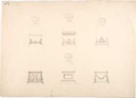 Free download Design for Six Pedestals, Four Supporting Male Portrait Busts free photo or picture to be edited with GIMP online image editor