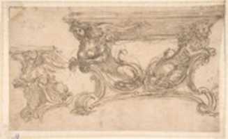 Free download Design for supports for table (?)  Sphinx sketch left; right, larger sphinx and lion couchant-rampant on consoles free photo or picture to be edited with GIMP online image editor