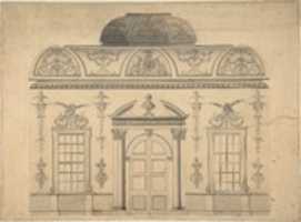 Free download Design for the Decoration of the Window Door Wall of a Rococo Room with a Coved Ceiling and Coved Central Fanlight (Section) free photo or picture to be edited with GIMP online image editor