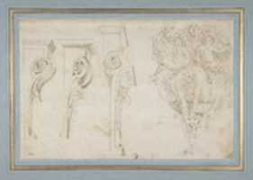 Free download Design for Three Consoles Decorated with Foliage and Volutes and a Console with a Satyr Head Surmounted by Three Human Figures, Garland and Foliage free photo or picture to be edited with GIMP online image editor