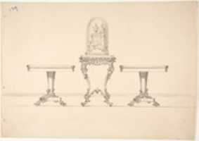 Free download Design for Two Round Pedestal Tables and Square Rococo-style Table Supporting a Clock under Glass free photo or picture to be edited with GIMP online image editor
