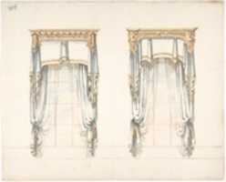 Free download Design for Two White Curtains with Gold Fringes and a Gold Pediment free photo or picture to be edited with GIMP online image editor