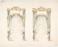 Free download Design for Two White Curtains with Gold Fringes and a White and Gold Pelmets free photo or picture to be edited with GIMP online image editor