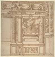 Free download Design for Wall Decoration with a Funeral Monument Decorated with Columns and Putti Holding Garlands. free photo or picture to be edited with GIMP online image editor