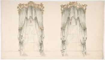 Free download Design for White Curtains with White Fringes and a Gold and White Pediment free photo or picture to be edited with GIMP online image editor