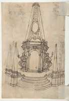 Free download Designs for Archways and Baldachins with Caryatids and Coats of Arms (Recto). Design for a Monument with Statues of Prudence and Fortitude (Verso). free photo or picture to be edited with GIMP online image editor