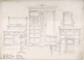 Free download Designs for a Wardrobe, Dressing Chest, Wash Stand, Pedestal, Towel Rail and Cane Chairs free photo or picture to be edited with GIMP online image editor