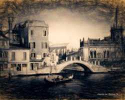 Free download Digital Charcoal and Chalk Drawing of a Gondola Approaching a Venice Bridge free photo or picture to be edited with GIMP online image editor