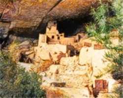 Descarga gratuita Dibujo digital al carbón y Pintura digital a la acuarela de las ruinas Anasazi en el Parque Nacional Mesa Verde foto o imagen gratis para editar con el editor de imágenes en línea GIMP