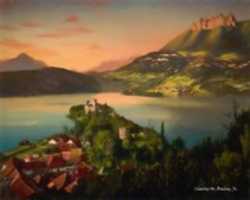 Free download Digital Pastel Drawing of the Chateau de Duingt in Annecy free photo or picture to be edited with GIMP online image editor
