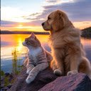 Dog and cat watching sunset wallpaper  screen for extension Chrome web store in OffiDocs Chromium