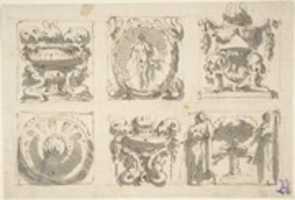 Free download Drawing Divided in Six Squares with Urns, Vases, Tripods, Bosse and Niche free photo or picture to be edited with GIMP online image editor