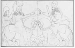 Free download Drawing: Rock relief of Ardeshir I (r. A.D. 224-241) and the Zoroastrian divinity Ahura Mazda at Naqsh-i Rustam, southern Iran free photo or picture to be edited with GIMP online image editor