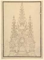 Gratis download Elevation of a Catafalque, Three Obelisken met Fluer-de-lys en Candles, Gedateerd op Plaque at Bottom 1733. gratis foto of afbeelding om te bewerken met GIMP online afbeeldingseditor