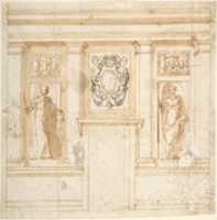 Free download Elevation of a wall with partial pilasters, reliefs, and niche figures free photo or picture to be edited with GIMP online image editor