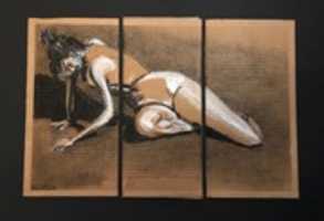 Free download FALLEN Female Nude Triptych drawn on Recycled Amazon.com Cardboard by David Reuter free photo or picture to be edited with GIMP online image editor