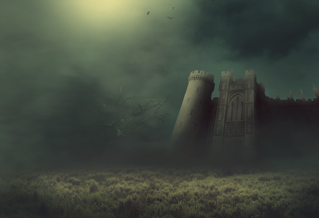 Faça o download gratuito da imagem gratuita da árvore do prado da névoa do castelo da fantasia para ser editada com o editor de imagens on-line gratuito do GIMP