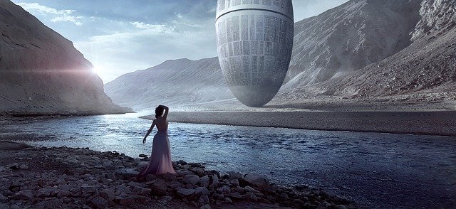 Free download fantasy ufo flow woman mountains free picture to be edited with GIMP free online image editor