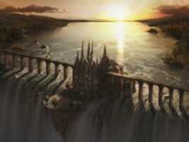Descarga gratuita Fantasy Waterfall Cathedral - Concept Art foto o imagen gratis para editar con el editor de imágenes en línea GIMP