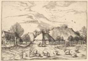 Free download Farms, cattle with herdsmen and milkmaids in the foreground from Multifariarum casularum ruriumque lineamenta curiose ad vivum expressa free photo or picture to be edited with GIMP online image editor