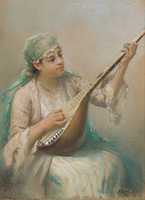 Free download Fausto Zonaro, Woman Playing A String Instrument free photo or picture to be edited with GIMP online image editor