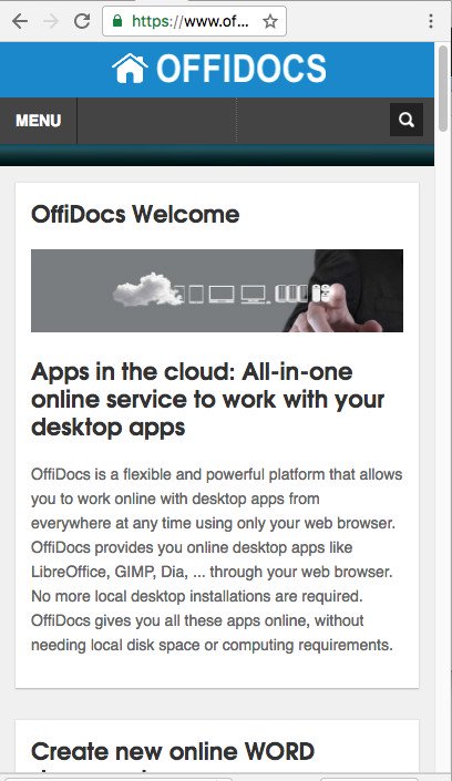 Mobil cihazlar için OffiDocs web sitesi
