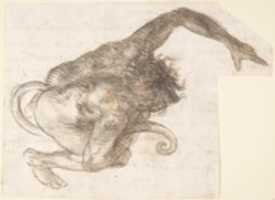 Free download Figure of Fantastic Human-like Creature with Long Tail (recto); Fragment of a Letter or Document (verso) free photo or picture to be edited with GIMP online image editor