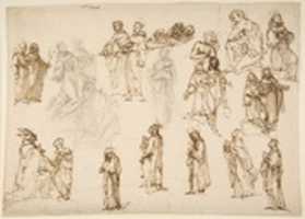 Free download Figure Studies: Standing and Kneeling Clerics and Religious, Adam and Eve, and a Reclining Skeleton free photo or picture to be edited with GIMP online image editor
