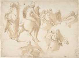 Free download Figure Studies: Warrior on Horseback, and Groups of Standing Female Figures free photo or picture to be edited with GIMP online image editor