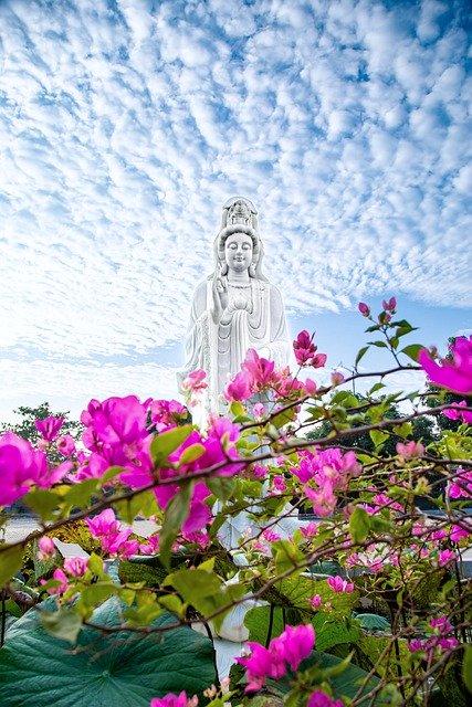 Free download flower clouds pagoda stone statues free picture to be edited with GIMP free online image editor