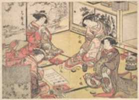 Free download Four Oiran of the House Called Kadokana-ya Playing the Game of Ko-awase (Incense Game) free photo or picture to be edited with GIMP online image editor