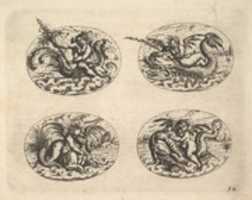 Free download Four Ovals with Genii, plates from the Neue Grotessken Buch free photo or picture to be edited with GIMP online image editor