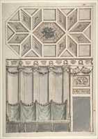 Free download Framed Design for an Architectural Interior: Coffered Ceiling with Central Hexagonal Cartouche and Walls with Floral Ornament and Drapery. free photo or picture to be edited with GIMP online image editor